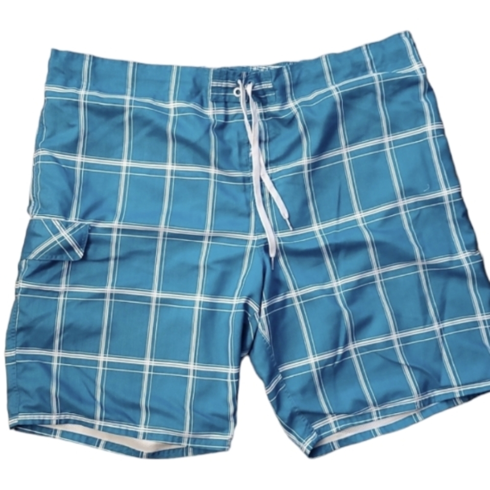 OP Mens Turquoise Plaid‎ Swim Trunks Size 3XL